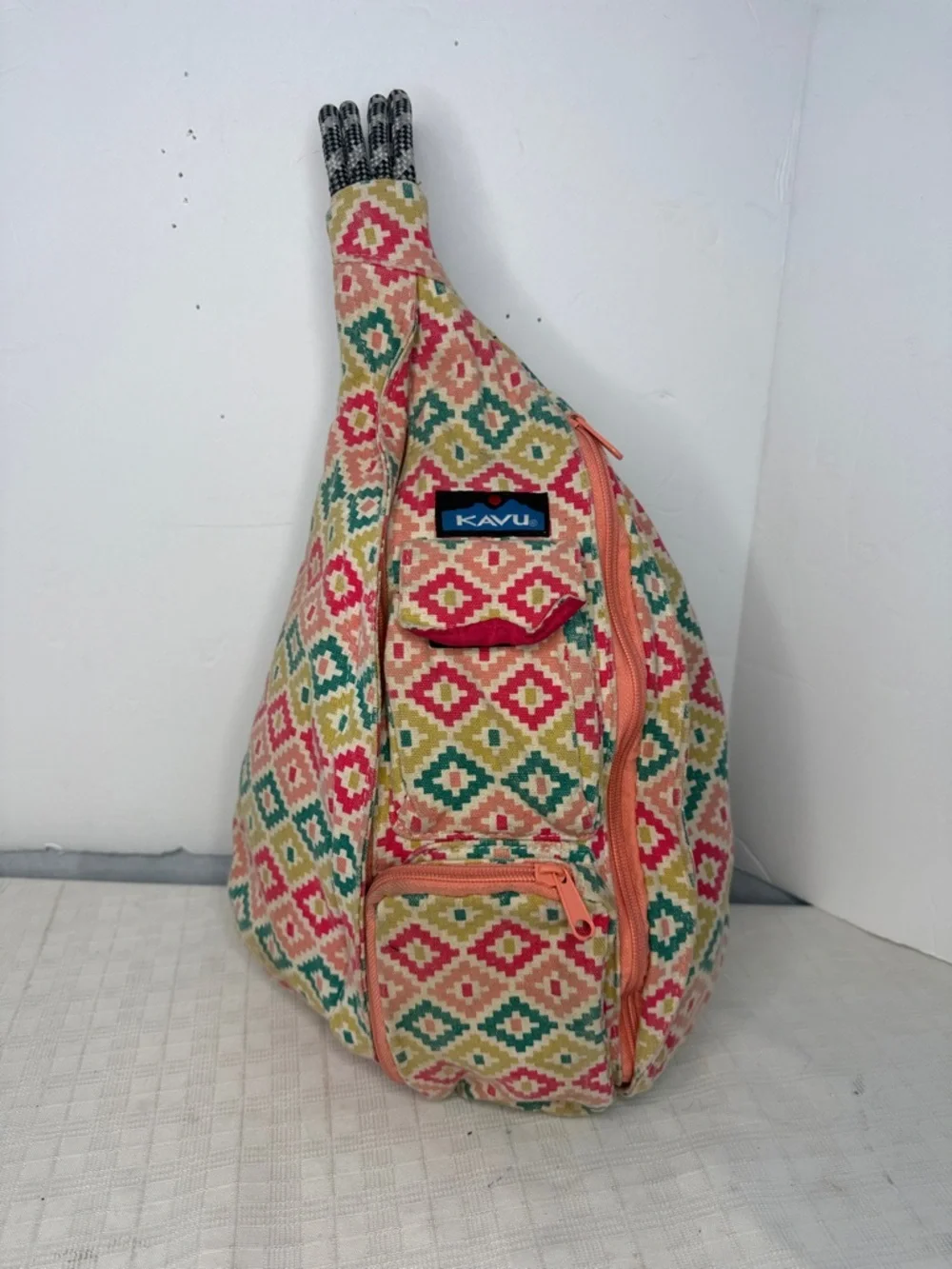 Kavu Geometric Print Sling Bag - Coral, Teal, Cream